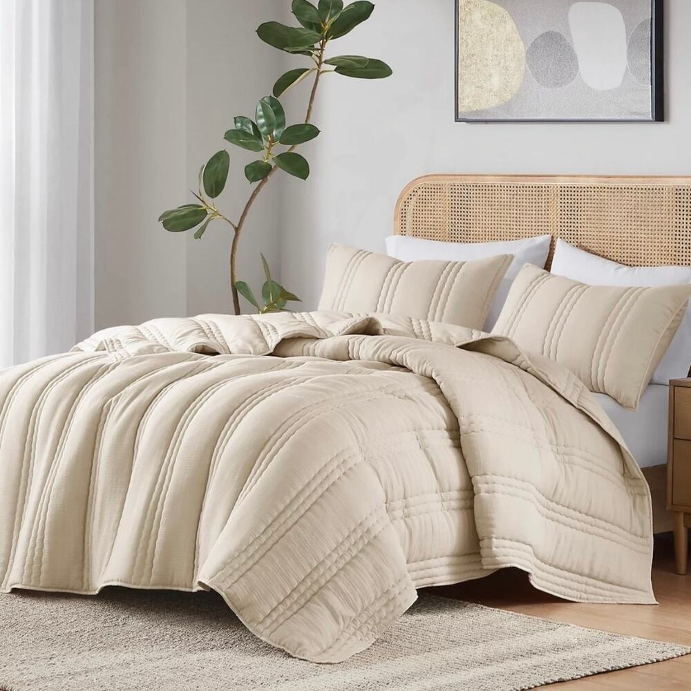 Urban Habitat Dune Gauze 3 Pc Quilt Set Beige Full/Queen